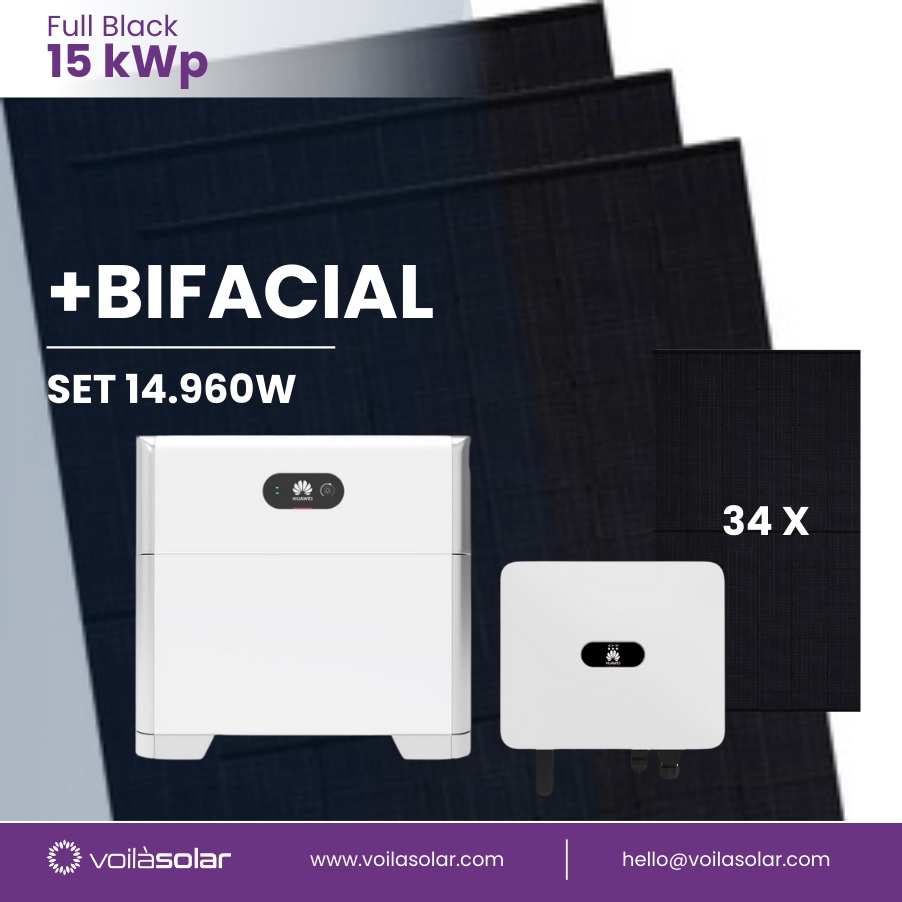 Solaranlage ohne Halterung 15 kWp bifazial mit Speicher