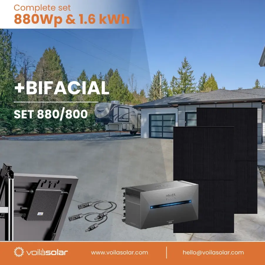 Balkonkraftwerk 880/800 mit 1,6 kWh Batteriespeicher der 3. Generation - Anker SOLIX Solarbank 2